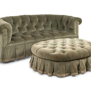 Appraisal: A Green Velvet Button Tufted Sofa and Ottoman th Century