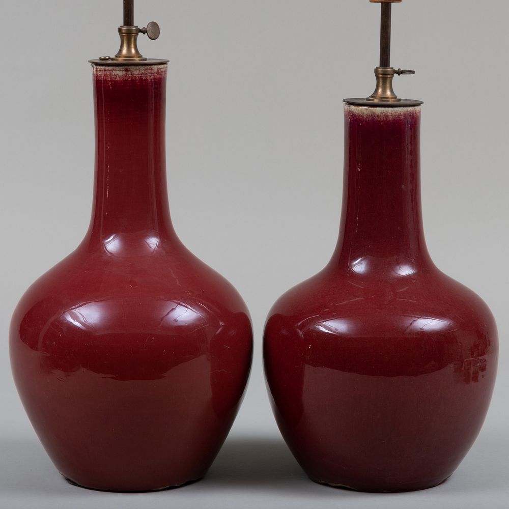 Appraisal: Two Chinese Porcelain Copper Red Glazed Bottle Vases Mounted as