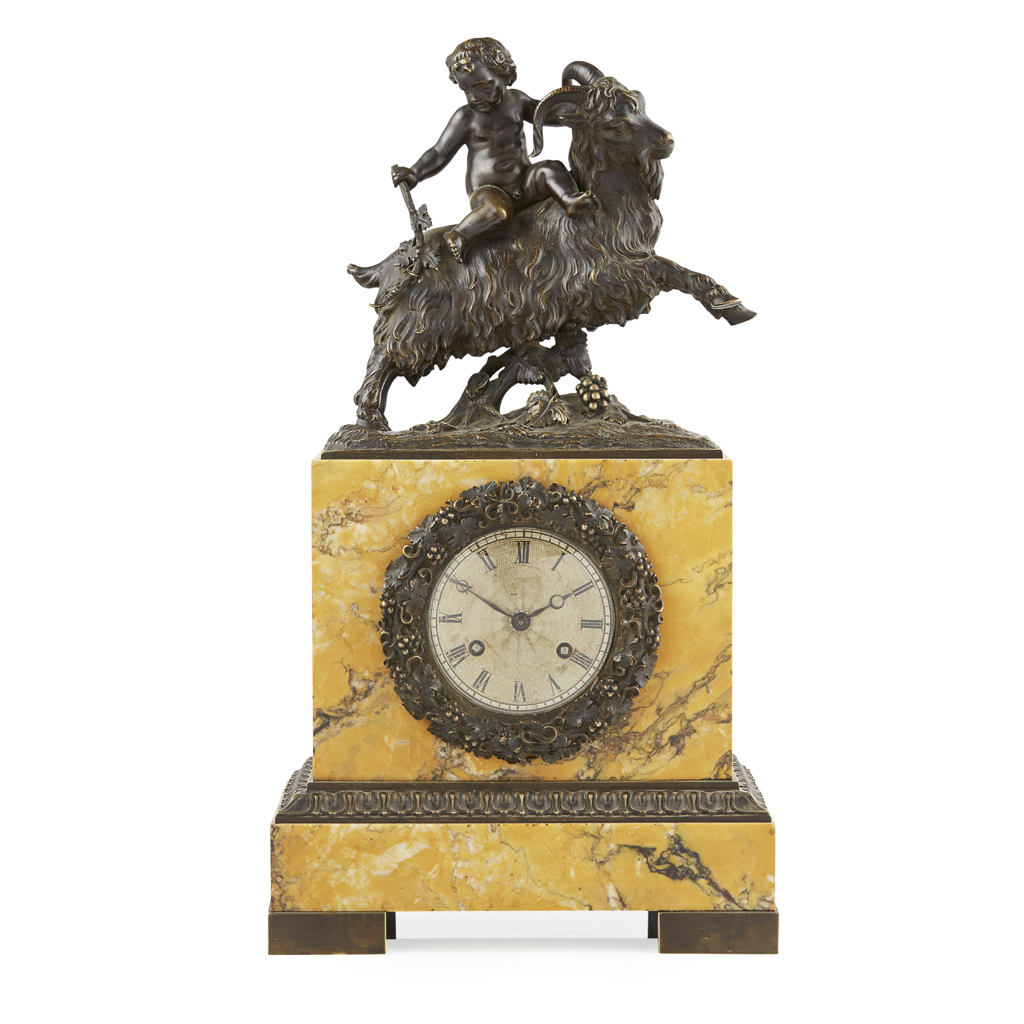 Appraisal: FRENCH BRONZE MOUNTED SIENA MARBLE MANTEL CLOCK MID TH CENTURY