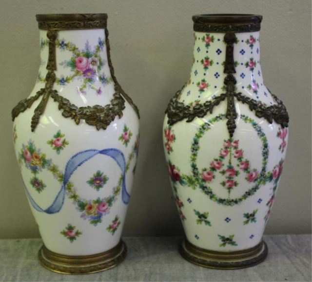 Appraisal: SEVRES Pair of Bronze Mounted Porcelain Vases Nice quality and