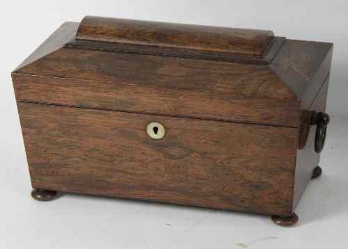 Appraisal: A th Century rosewood sarcophagus shaped tea caddy cm wide