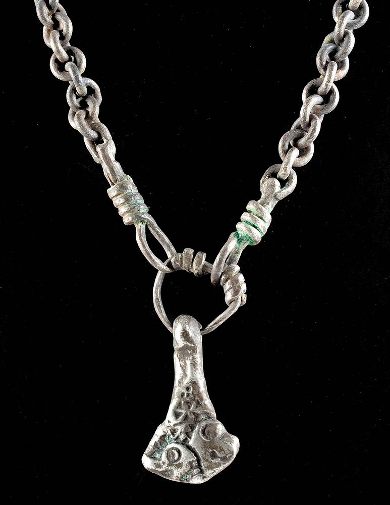 Appraisal: Fine Viking Silver Necklace w Thor's Hammer Pendant Ancient Northern