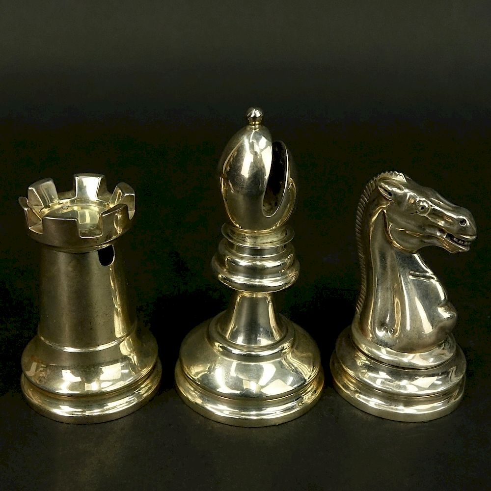 Appraisal: Pc Set English Silver Chess Salt Pepper Three Pc th