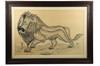 Appraisal: PEN INK CALLIGRAPHY FIGURAL - Standing Lion in Landscape signed