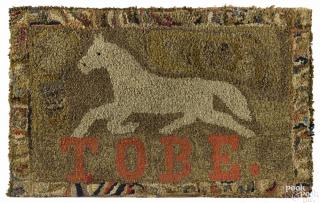 Appraisal: American hooked rug of a horse late th c inscribed