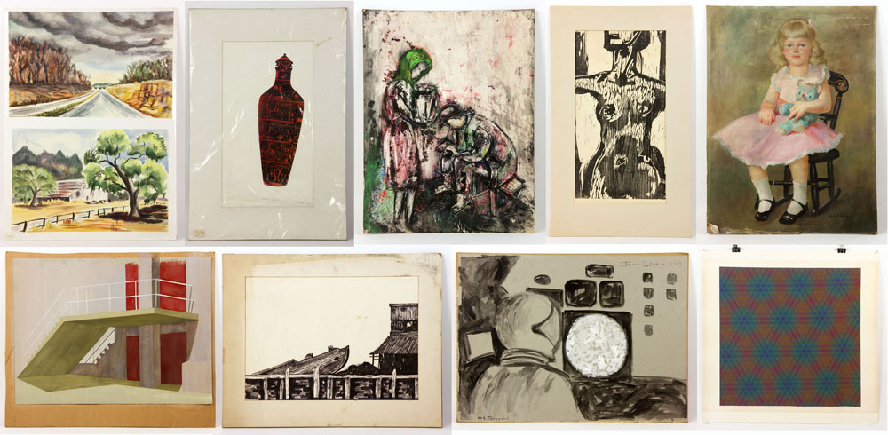 Appraisal: - Unframed Artworks Collection of twelve unframed artworks to include