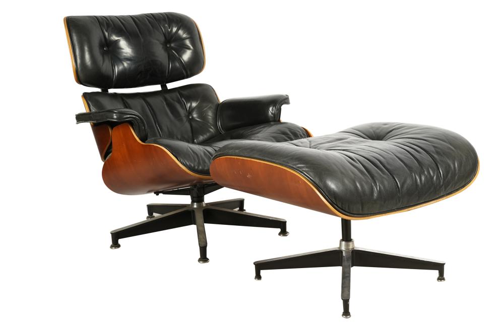 Appraisal: CHARLES RAY EAMES LOUNGE CHAIR OTTOMANmodels the chair with silver