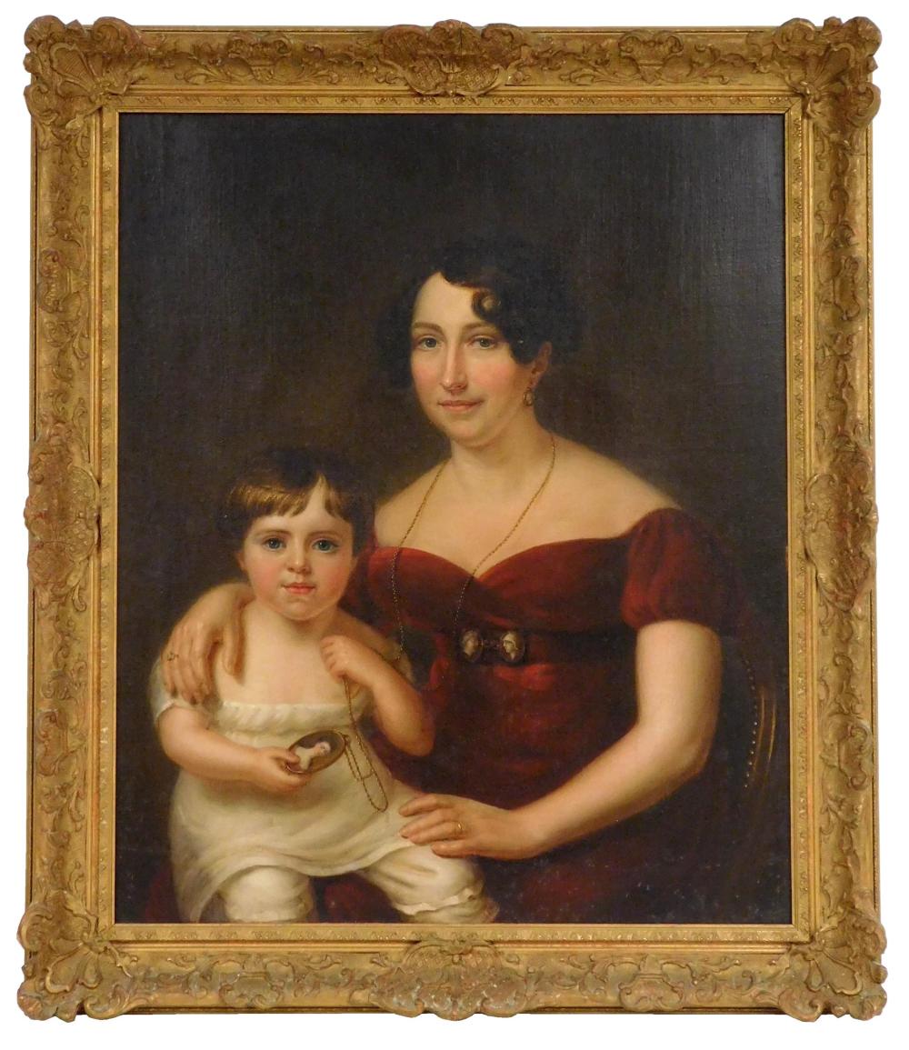 Appraisal: Federal portrait of woman and child early th C oil