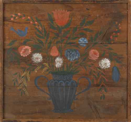 Appraisal: Still life of an urn of flowers painted on barn