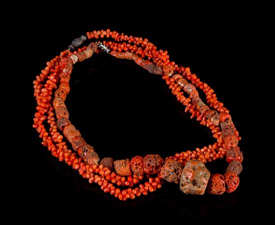 Appraisal: Sale Lot Two Red Coral Necklaces each comprising of irregular