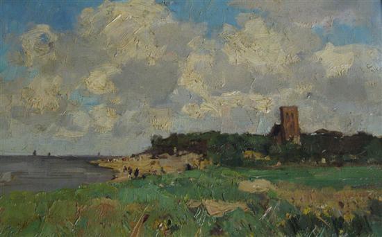 Appraisal: th century Dutch school landscape beach scene with building and