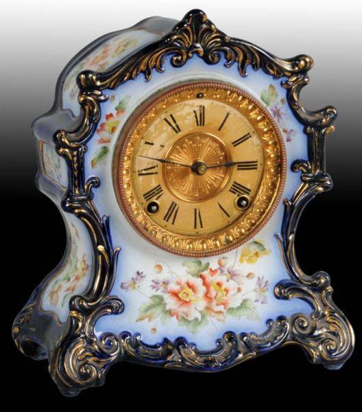 Appraisal: China Ansonia Blue Time Strike Clock Description Working Includes pendulum