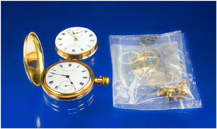 Appraisal: Gold Plated Full Hunter Pocket Watch White Porcelain Dial Roman