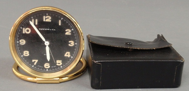 Appraisal: Swiss eight-day traveling clock by Tiffany Co dia with black