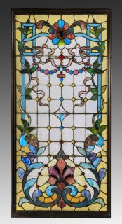 Appraisal: American leaded stained glass window h Framed American leaded stained