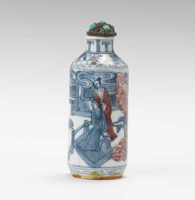 Appraisal: A Blue Copper Underglaze Painted Porcelain Snuff Bottle Cylindrical porcelain