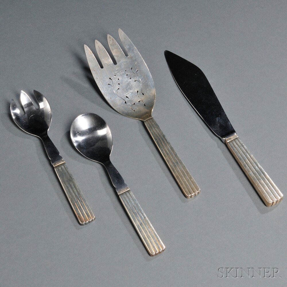 Appraisal: Four Georg Jensen Bernadotte Pattern Serving Pieces Sterling silver stainless