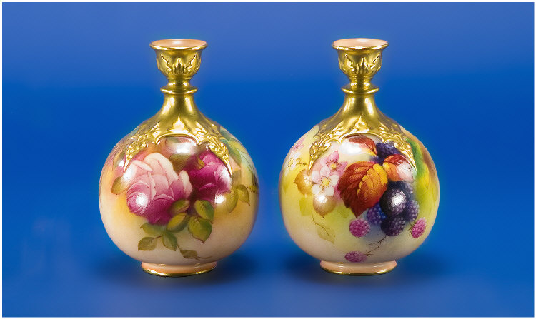 Appraisal: Royal Worcester Kitty Blake M Hunt Pair Of Royal Worcester