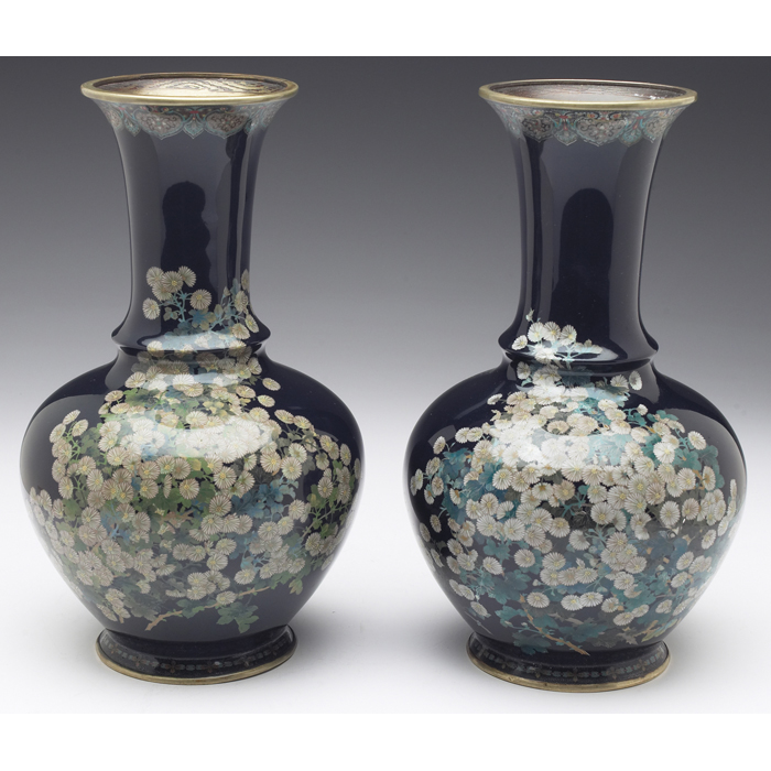 Appraisal: Exceptional Japanese vases pair Meiji period cloisonne large shapes in