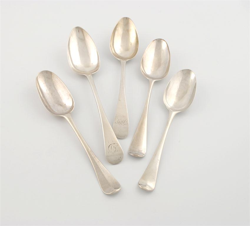 Appraisal: A collection of five antique silver tablespoons