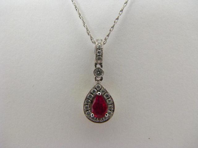 Appraisal: Lady's k WG Ruby Diamond Pear Shaped Pendant