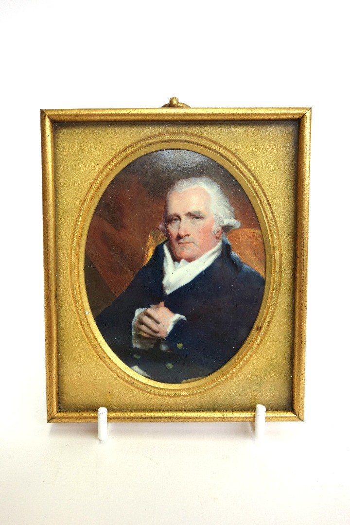 Appraisal: A portrait miniature on porcelain mid th century depicting 'Sir