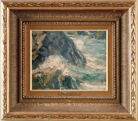 Appraisal: CLARENCE K CHATTERTON American - ROCKS AND SURF Oil on