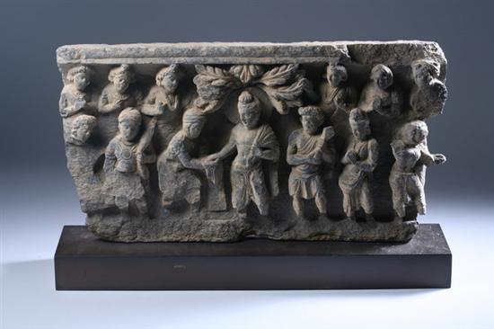 Appraisal: GANDHARAN GREY SCHIST FRIEZE FRAGMENT circa rd century Depicting Buddha