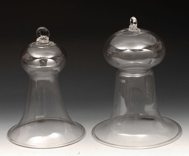 Appraisal: TWO GLASS SMOKE BELLS with folded rims and hanging loops