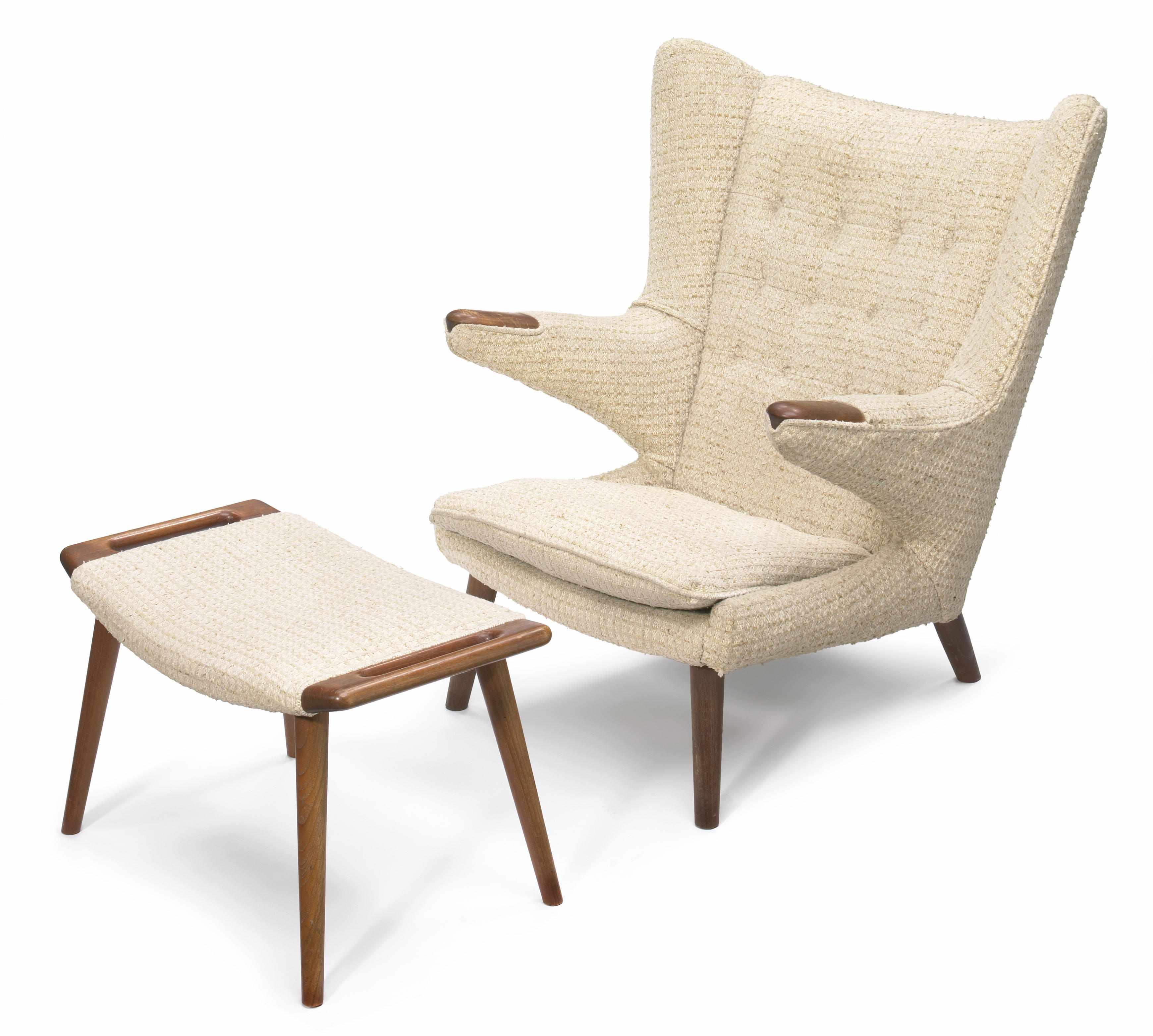 Appraisal: A Hans J Wegner teak and wool upholstered Papa Bear