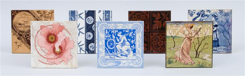 Appraisal: SEVEN ASSORTED AESTHETIC MOVEMENT TILES Hand-painted ceramic painted signature assorted