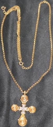 Appraisal: KT YELLOW GOLD NECKLACE WITH KT CROSS CROSSSET WITH SMALL