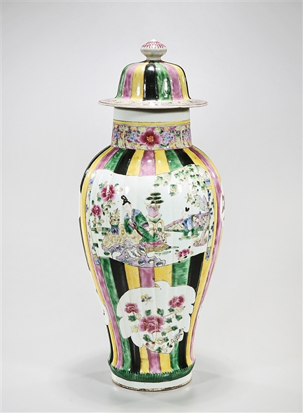 Appraisal: Chinese enameled porcelain covered vase figural motifs x approx Condition