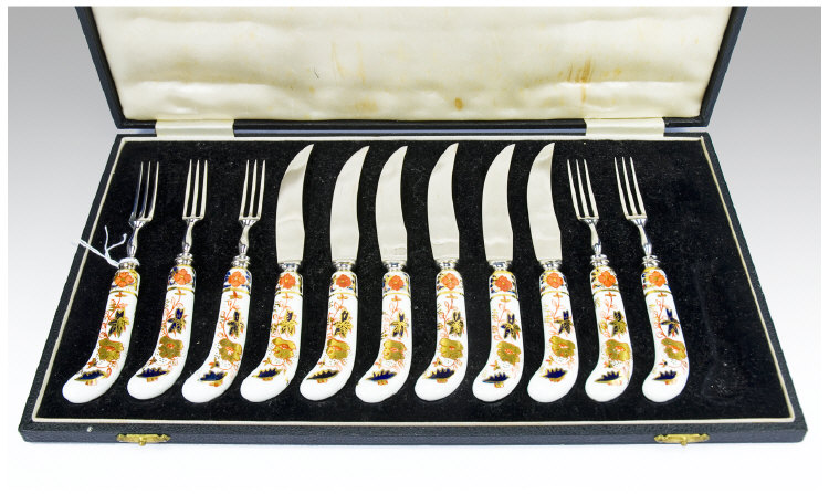 Appraisal: Royal Crown Derby Boxed Set Of Fruit Knives and Forks