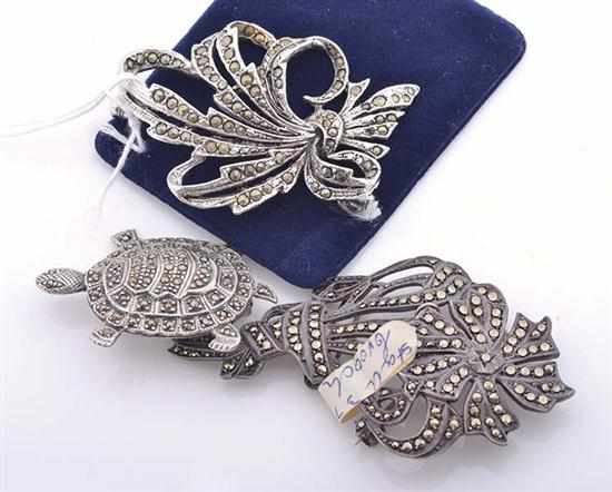 Appraisal: THREE BROOCHES INCLUDING SILVER AND MARCASITE