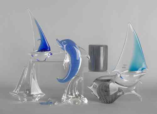 Appraisal: Two Murano glass sailboats together with a Daum crystal sailboat