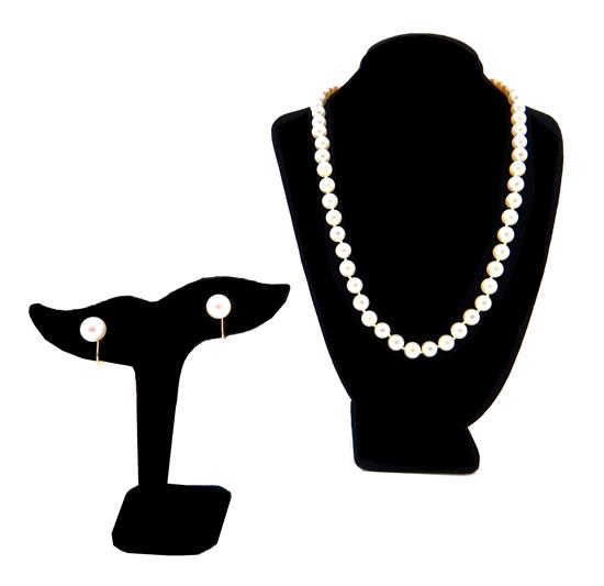 Appraisal: JEWELRY Two-piece pearl suite including necklace and earrings cultured pearl