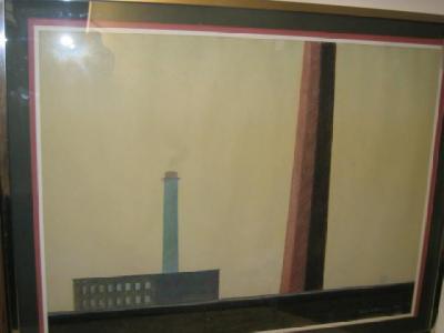 Appraisal: DEREK WILKINSON Factory Chimneys signed pastel and dated x aluminium