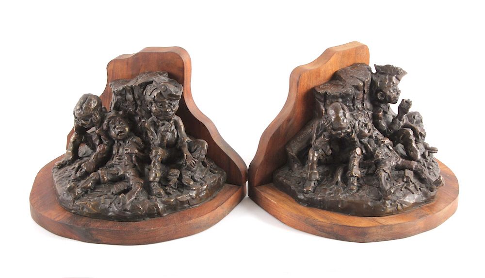 Appraisal: Original Gary Schildt Bronze Bookends This is a pair of