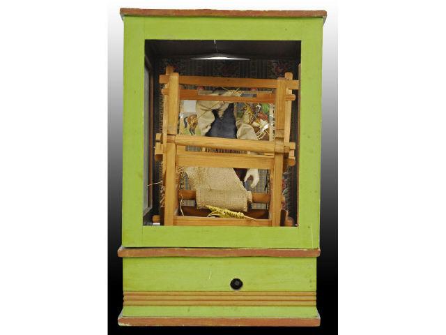 Appraisal: Loom Worker Automaton Toy Description Circa Glass and wood case