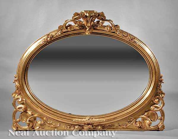 Appraisal: An American Carved and Gilt-Painted Mirror mid- th c beaded