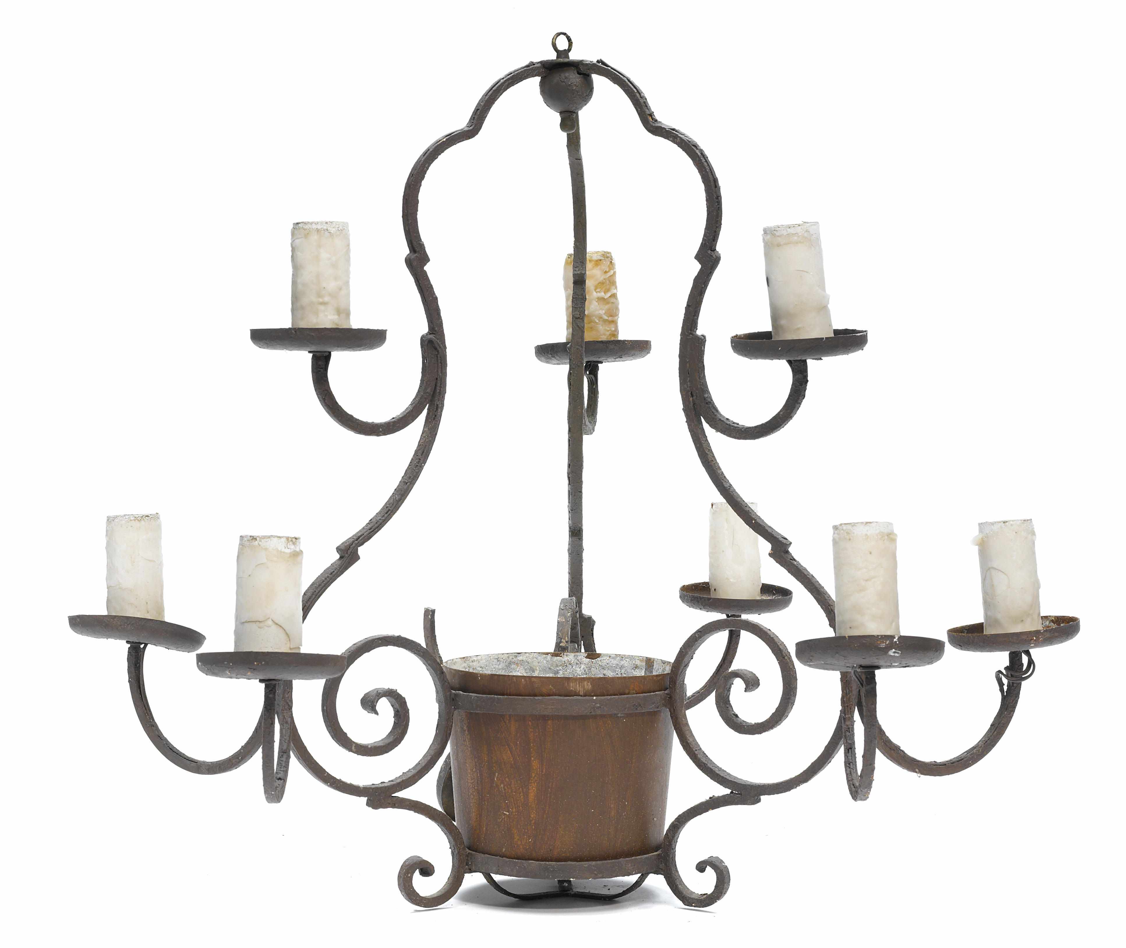 Appraisal: A Baroque style wrought iron and patinated metal -light outdoor