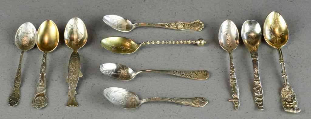 Appraisal: Sterling Souvenir SpoonsIncluding San Francisco Cathedral Spires CO Seattle Alaska