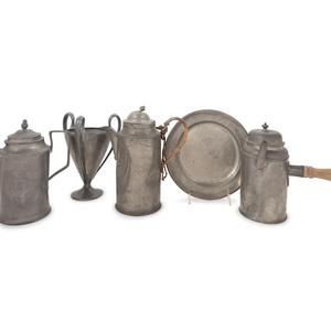 Appraisal: Five Pewter Table Articles th th Century Height of tallest