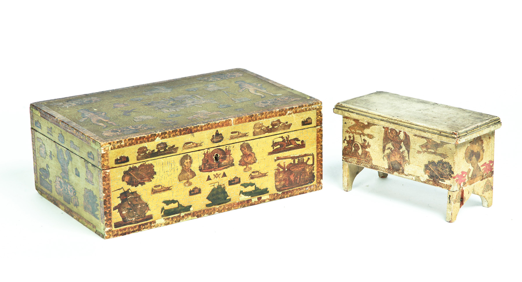 Appraisal: TWO AMERICAN DECOUPAGE BOXES Second quarter- th century pine Both