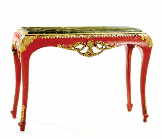 Appraisal: Continental painted console table mid th century rectangular faux marbletop