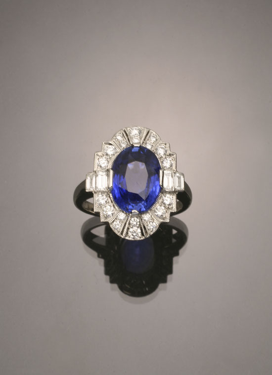 Appraisal: Platinum Blue Sapphire and Diamond Ring Set with one oval