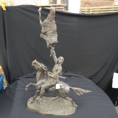 Appraisal: Frederic Remington Bronze Indian on horseback tall