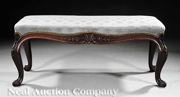 Appraisal: An American Rococo Mahogany Window Bench c the upholstered serpentine