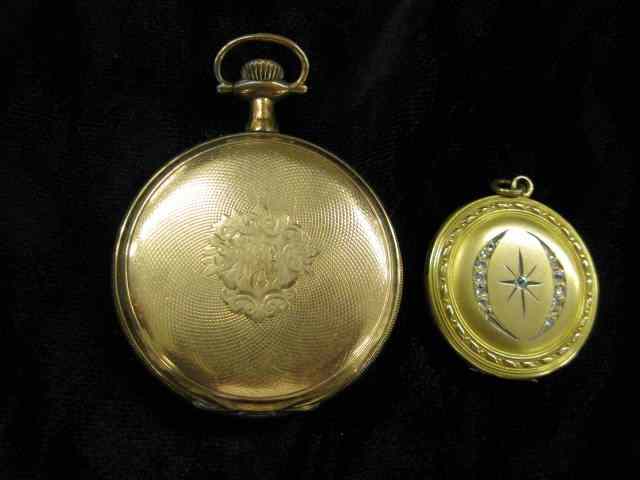 Appraisal: Estate Lot Howard pocketwatch gold-filled hunting case has been wet